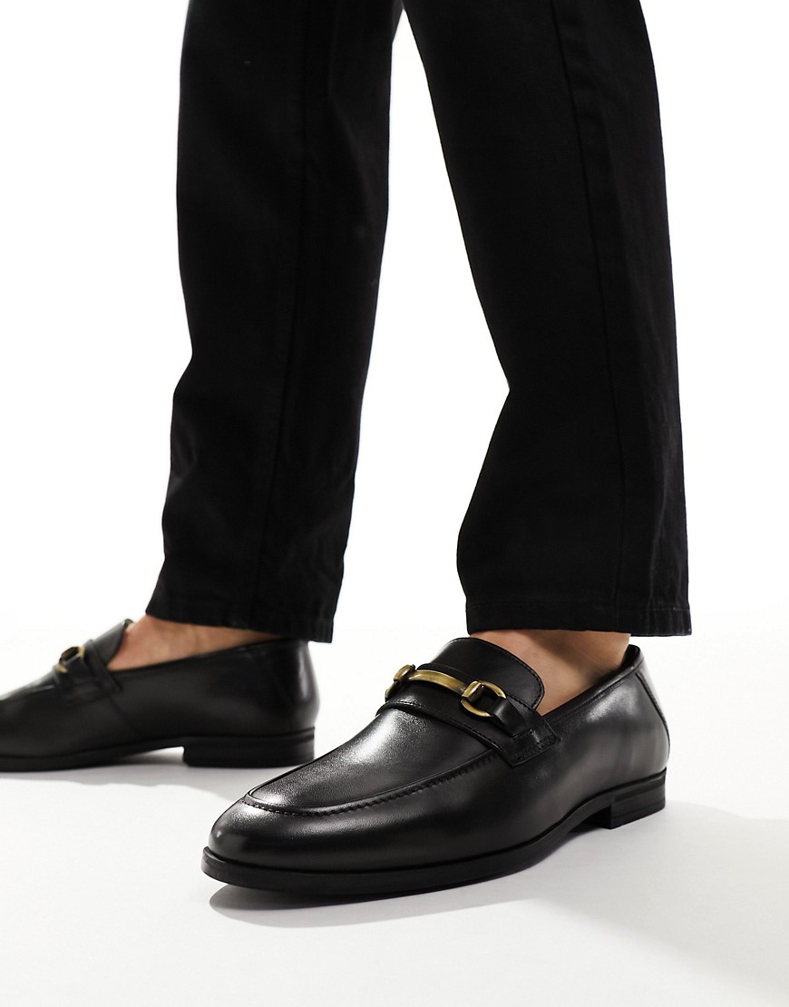 River Island leather snaffle loafers in black