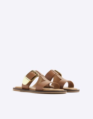 Leather t-bar flat sandals  - light