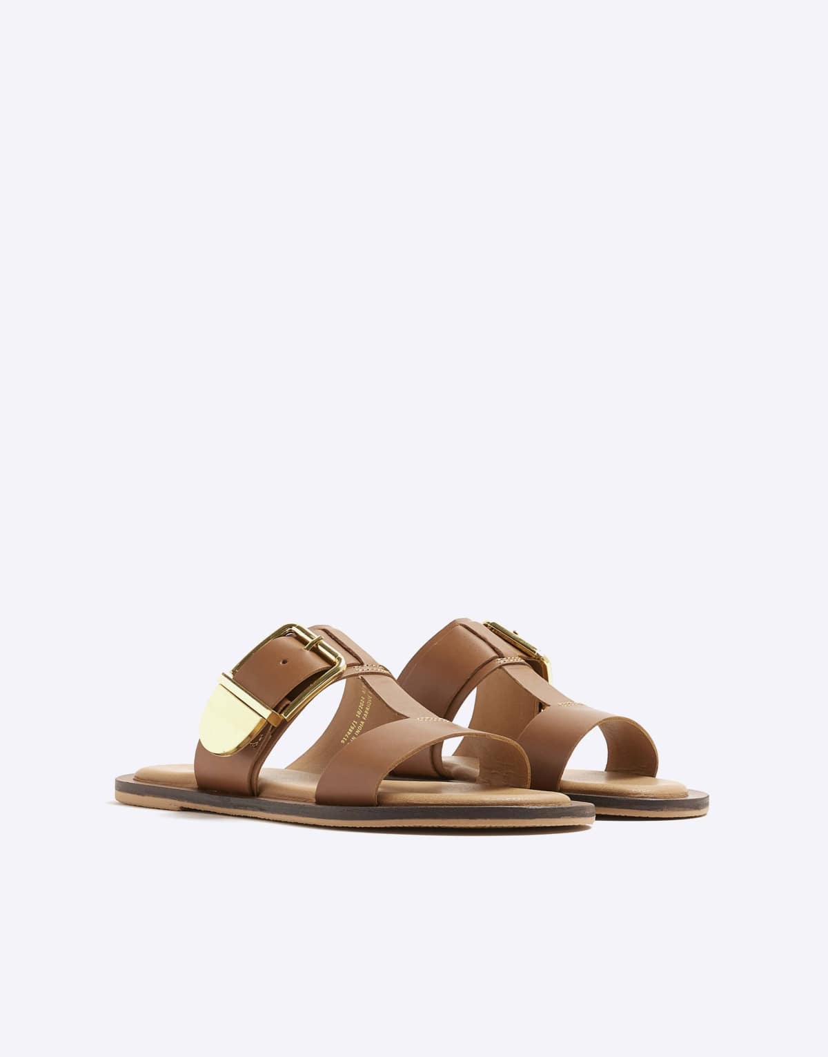 River Island Leather t-bar flat sandals in brown - light