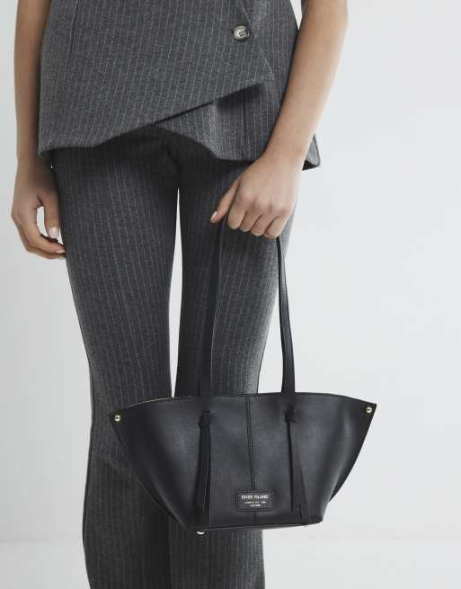 River Island Leather tassel cross body tote bag in black