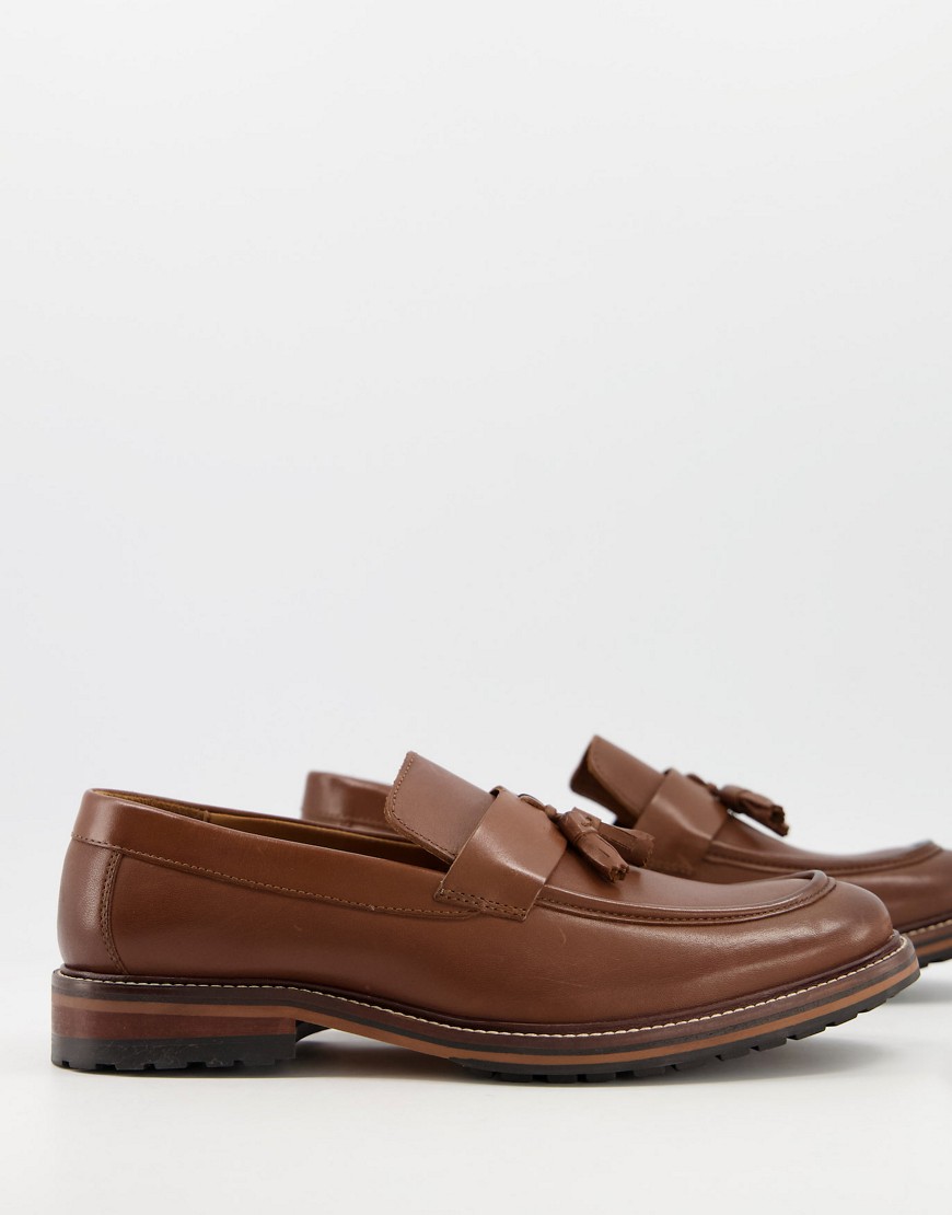 River Island leather tassel loafer in brown