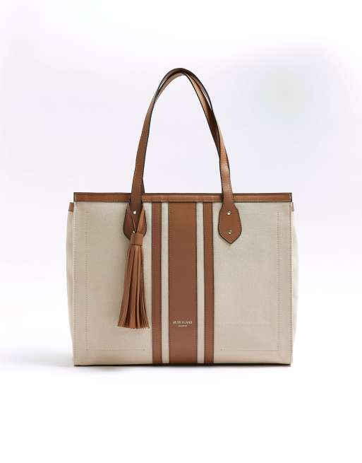 River Island Leather tassel shopper bag in cream