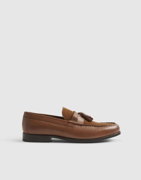 River Island Leather textured tassel loafers in tan - view 1