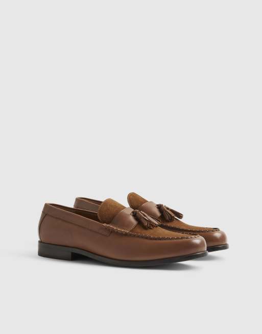 River Island Leather textured tassel loafers in tan, 3 of 4