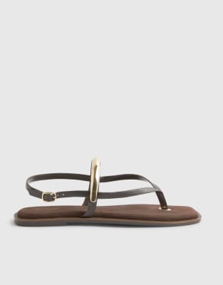  Leather toe thong bangle flat sandals 