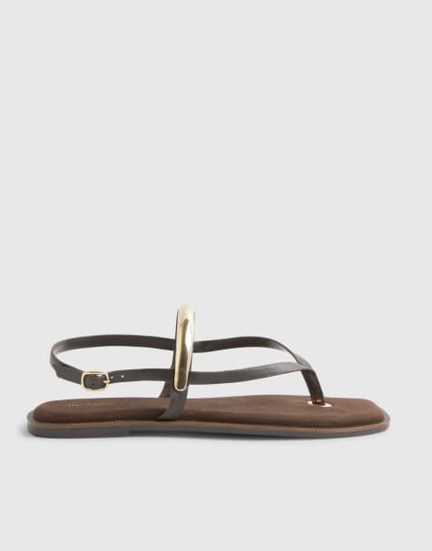 River Island Leather toe thong bangle flat sandals in black - view 1
