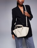 [River Island] River Island leather tote bag in cream-White One Size CREAM