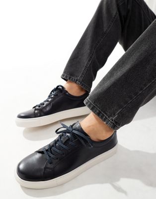 River Island leather trainers in navy