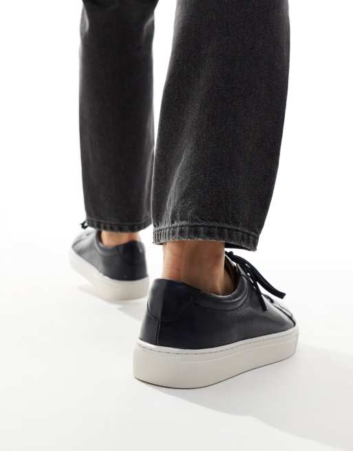 River Island leather trainers in navy ASOS