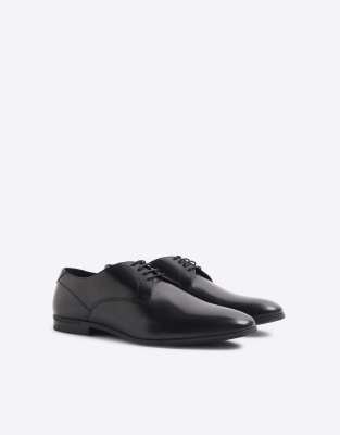 asos River Island Leather wide fit derby shoes in black