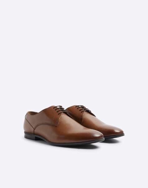 River Island Leather wide fit derby shoes in brown - light - view 1
