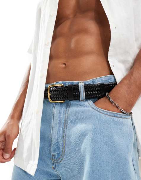 River Island leather woven belt in black - view 1