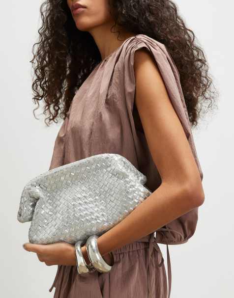 River Island Leather woven clutch bag in silver - view 1