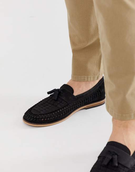 River Island leather woven loafer in black | ASOS