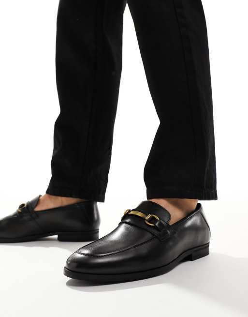 River Island – Leder-Loafer in Schwarz mit Trensen-Detail