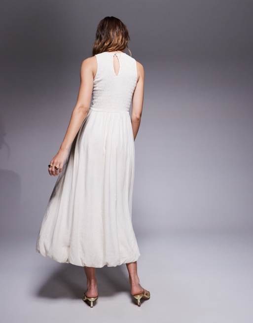 River Island – Leinen-Midikleid in Creme mit Ballonsaum, 4 von 4