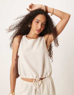 River Island - Leinen-Tanktop in Cremeweiß mit Ballonsaum, Kombiteil