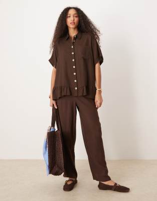 River Island - Leinenhose in Dunkelbraun