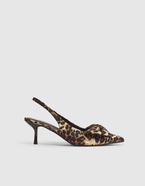 River Island Leopard bow kitten heel court shoes in brown - dark - view 1