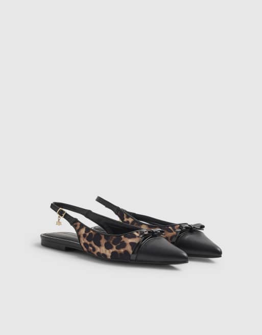 River Island Leopard bow slingback point toe flats in brown - dark, 2 of 4