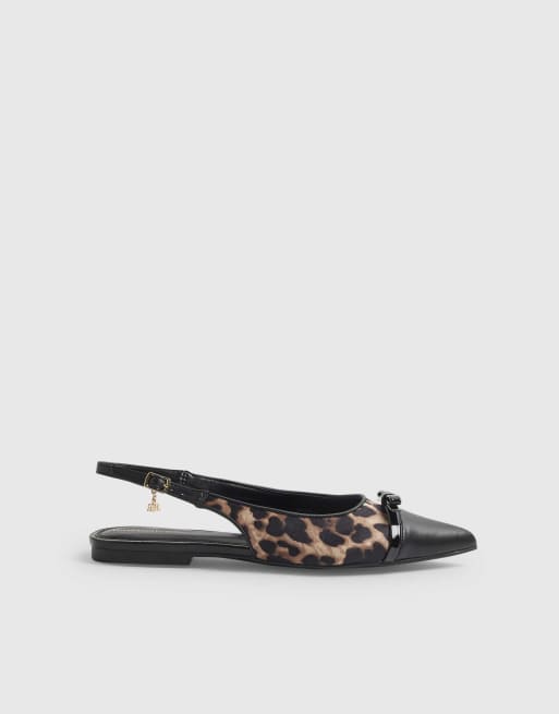 River Island Leopard bow slingback point toe flats in brown - dark, 3 of 4
