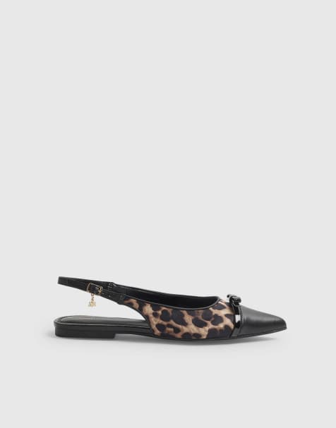 River Island Leopard bow slingback point toe flats in brown  - view 1