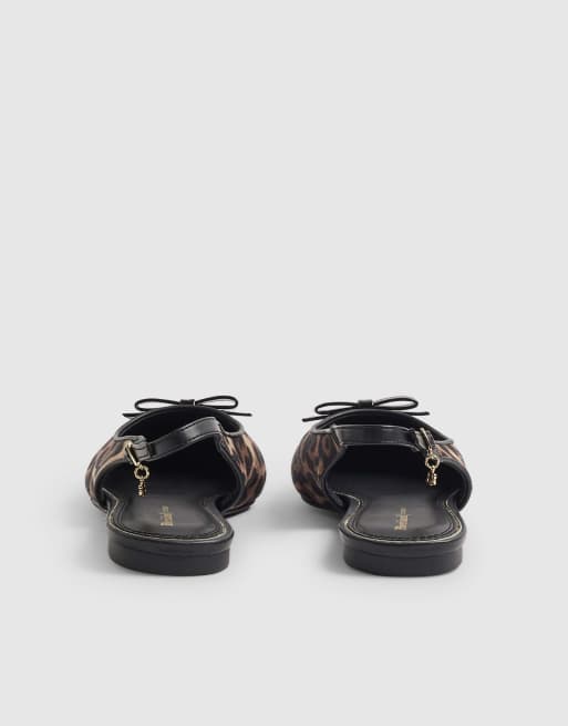 River Island Leopard bow slingback point toe flats in brown , 4 of 4