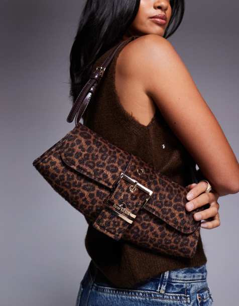 River Island leopard buckle front shoulder bag in brown - view 1