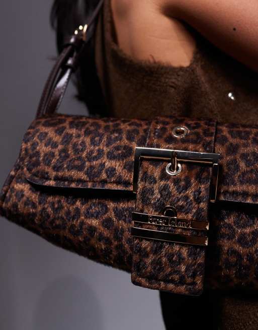 River Island leopard buckle front shoulder bag in brown