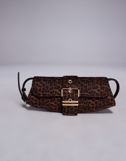 River Island leopard buckle front shoulder bag in brown