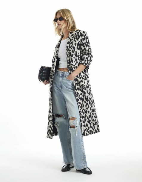 River Island Leopard duster coat in cream - view 1