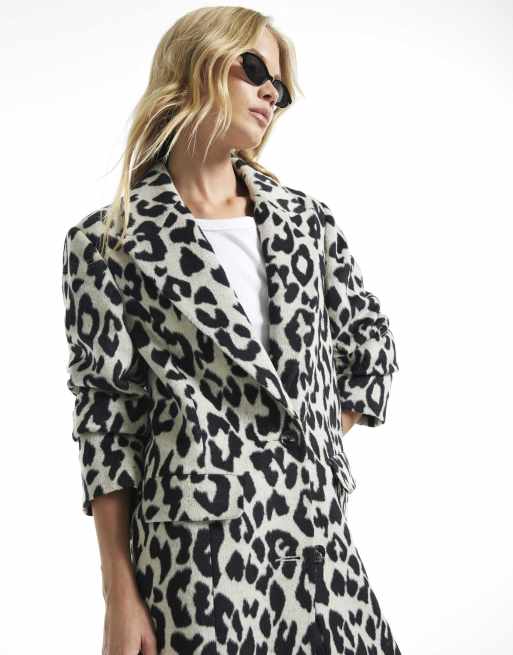 River Island Leopard duster coat in cream , 2 of 4