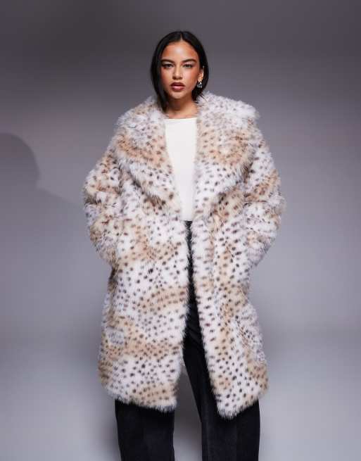 River Island leopard faux fur long line coat in cream, 2 of 4
