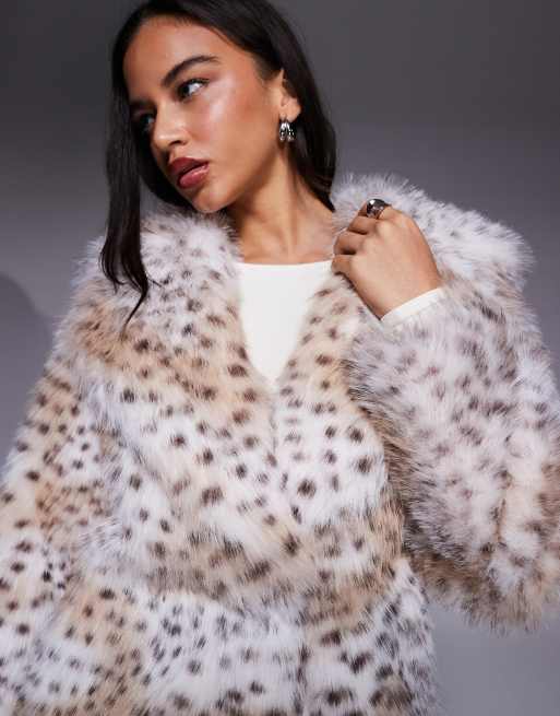 River Island leopard faux fur long line coat in cream, 4 of 4