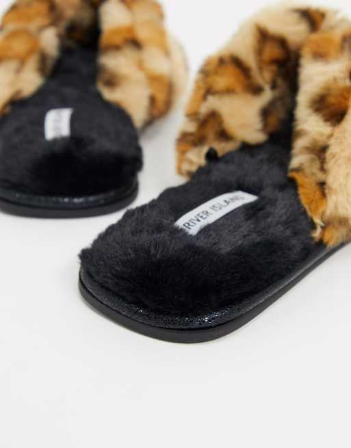 River island leopard slippers hot sale