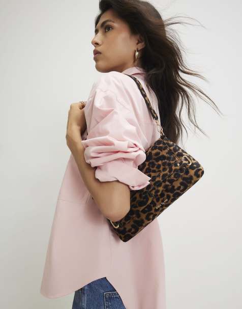 River Island Leopard fold over clutch bag in brown - view 1
