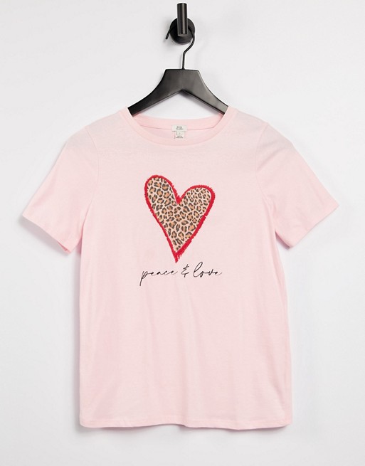 River Island leopard heart graphic t-shirt in pink