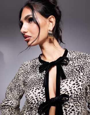 RIVER ISLAND LEOPARD HOUSECOAT WITH BOW DETAIL 