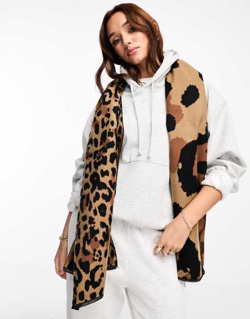 River Island Leopard Jacquard Scarf in Beige