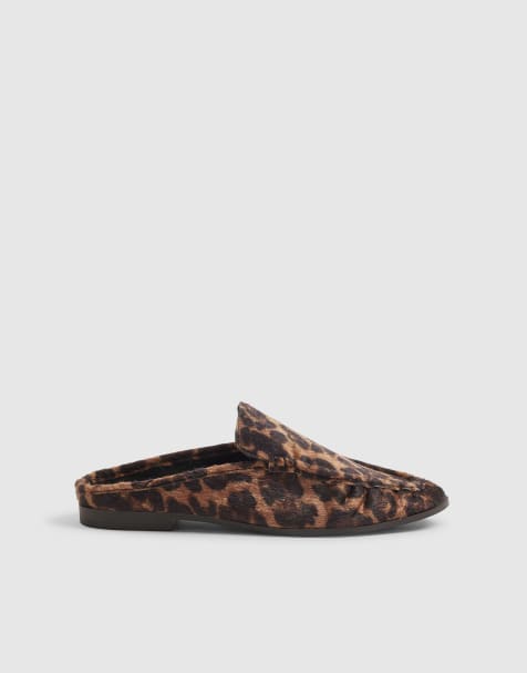 River Island Leopard print backless ruched loafers in tan - view 1