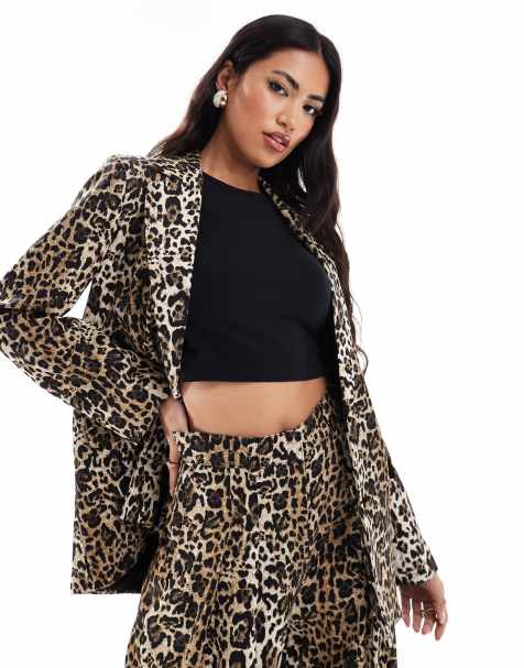 River Island leopard print blazer co-ord in light brown - view 1