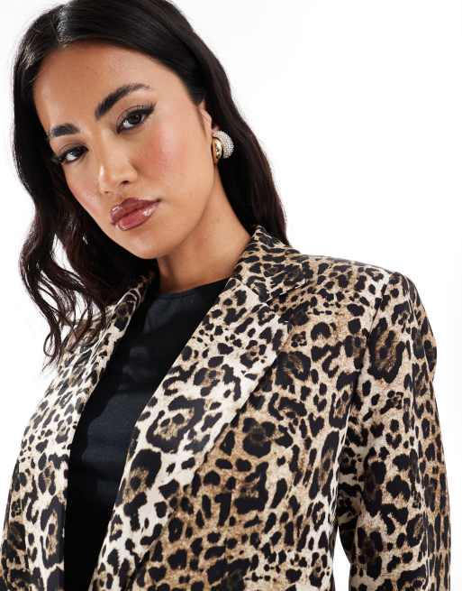 Ladies leopard print blazer best sale