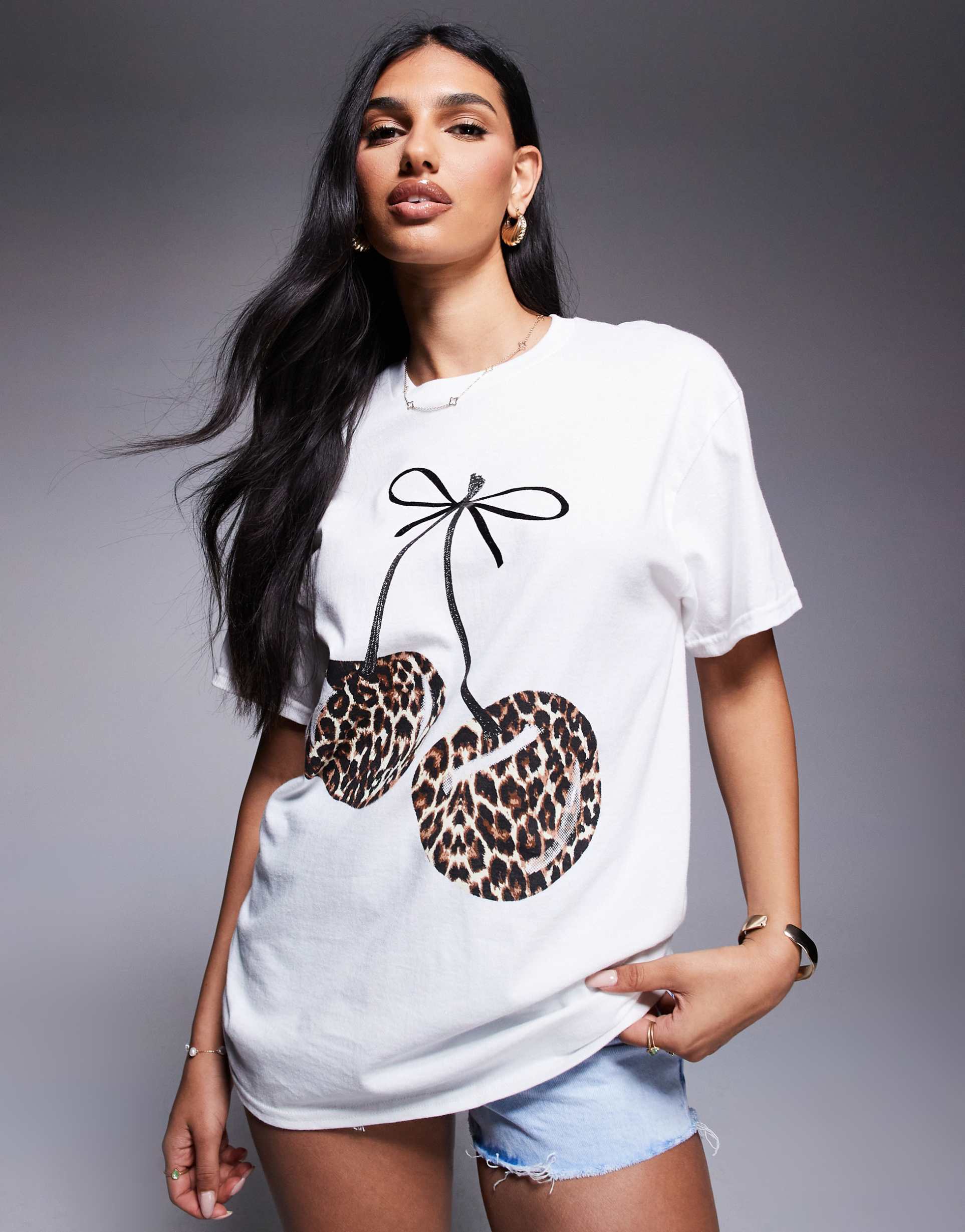 river island leopard print cherry boyfriend fit t-shirt in white