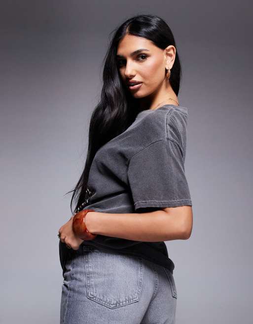 River Island leopard print cherry boyfriend T-shirt in dark gray
