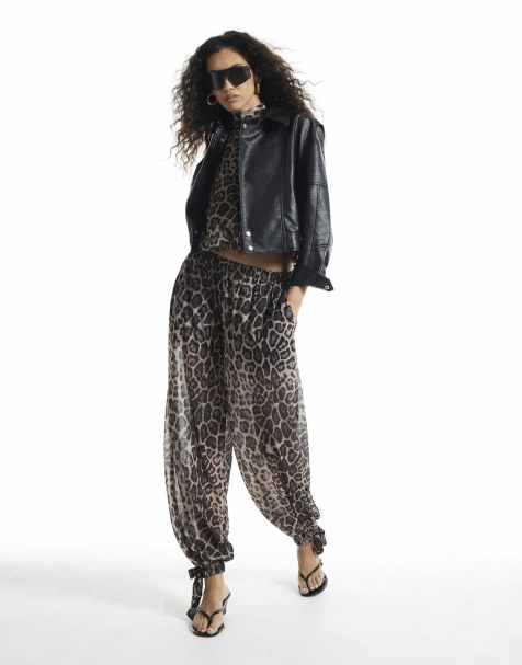 River Island Leopard print chiffon balloon trousers in brown - view 1