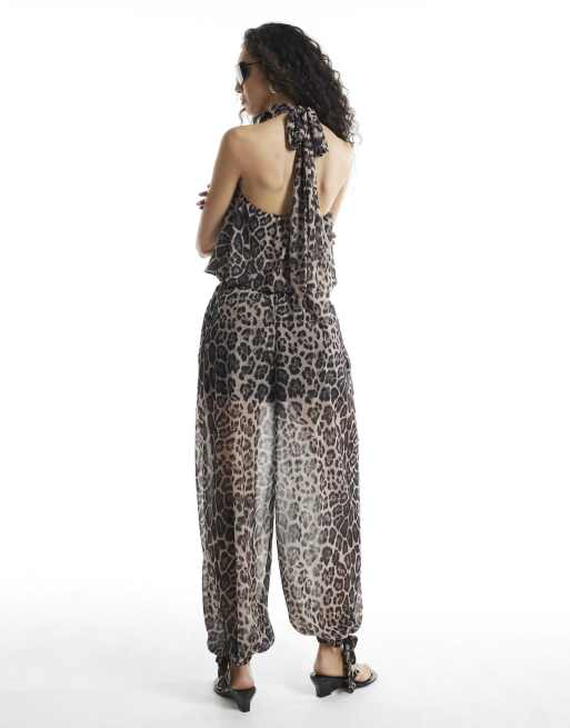 River Island Leopard print chiffon balloon trousers in brown, 4 of 4