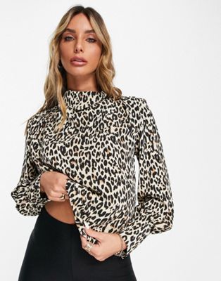 River Island leopard print cowl neck blouse in brown
