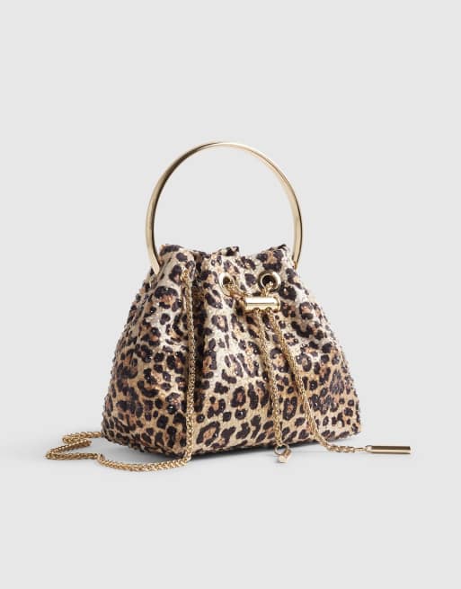 River Island Leopard print embellished clutch bag in brown, 2 of 4