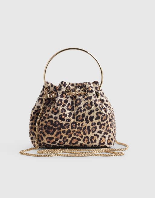River Island Leopard print embellished clutch bag in brown, 4 of 4