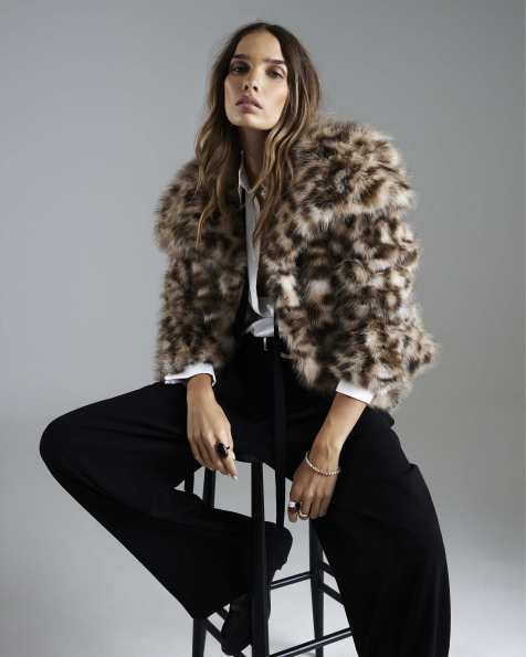 River Island Leopard print faux fur jacket in brown - view 1